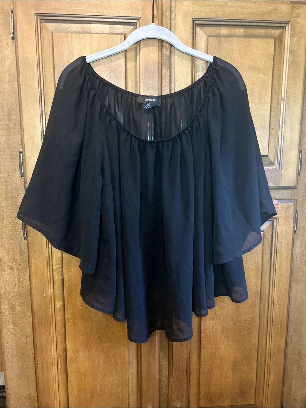 Forever 21+ Black Off-Shoulder Sheer Blouse | Plus Size 0X - Picture 2 of 4